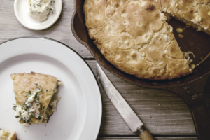 The Southern Coterie blog: "Cast-Iron Skillet Cornbread with Leeks Recipe" by Ashley Schoenith